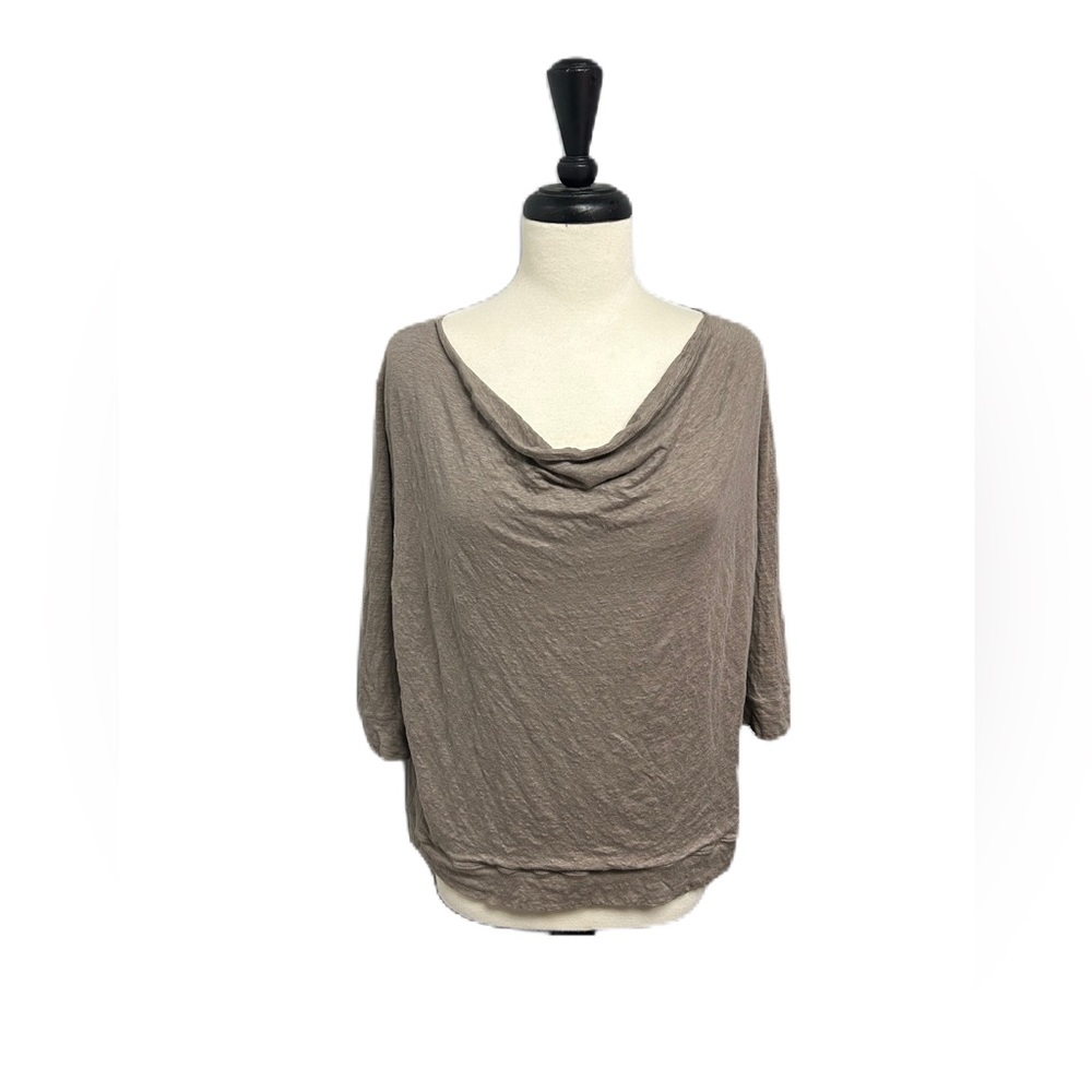 POETRY 100% linen top Drap Neck 48” Chest 2XL tan Neutral Minimalist Lagen